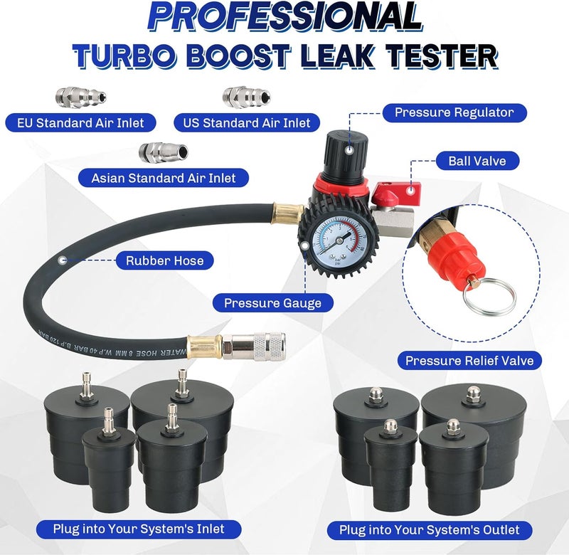 weyleity Turbo System Leakage Tester Kit | 12-Piece Turbo Boost Leak Tester with 4 Pairs of 1-3/8" to 3-1/2" Stepped Adapters, Turbo Pressure Leakage Tester for Cooling Emissions Exhaust Pipes - Image 3